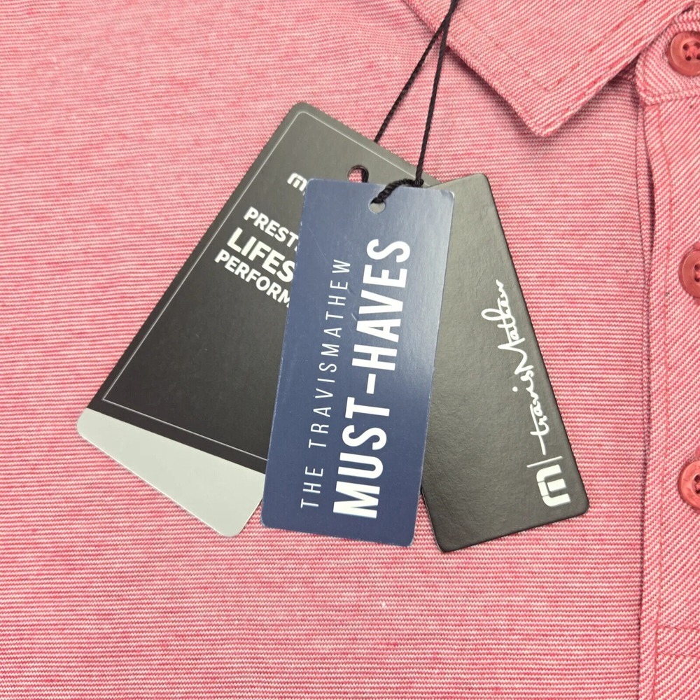 Travis Mathew Shirt Mens XXL Pink Heather Performance Golf‎ Polo Short Sleeve - Picture 9 of 15